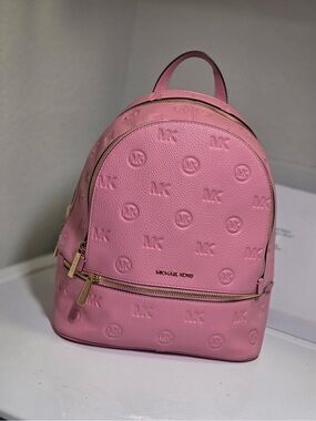 Michael Kors Pink Embossed MK Logo Leather Mini Backpack